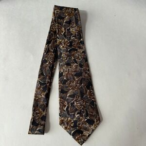 Surrey Classics Mens Silk Floral Necktie Brown Gold Purple Professional Autumn